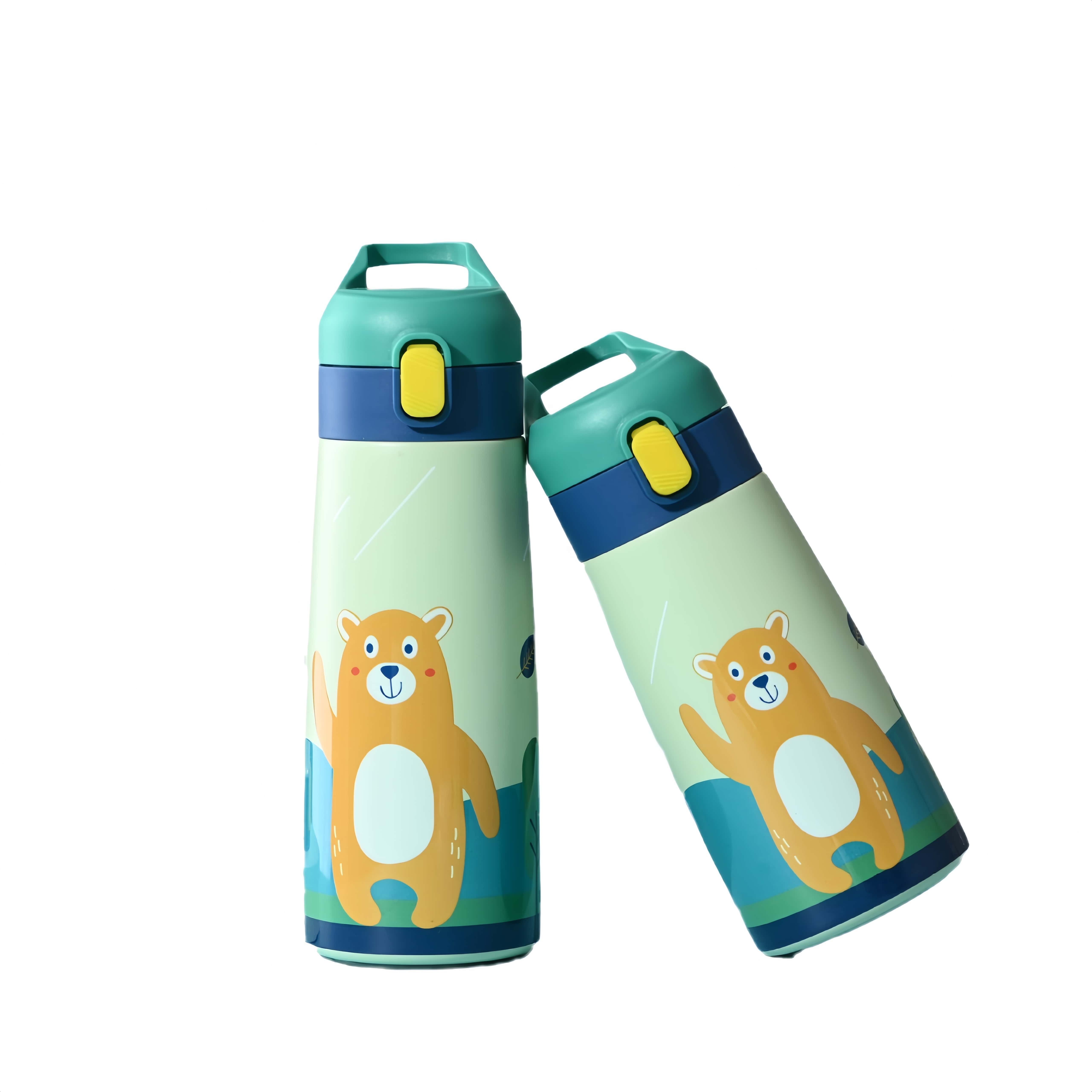 New 304 stainless steel children's thermos bottle cartoon straw cup stainless steel water bottle