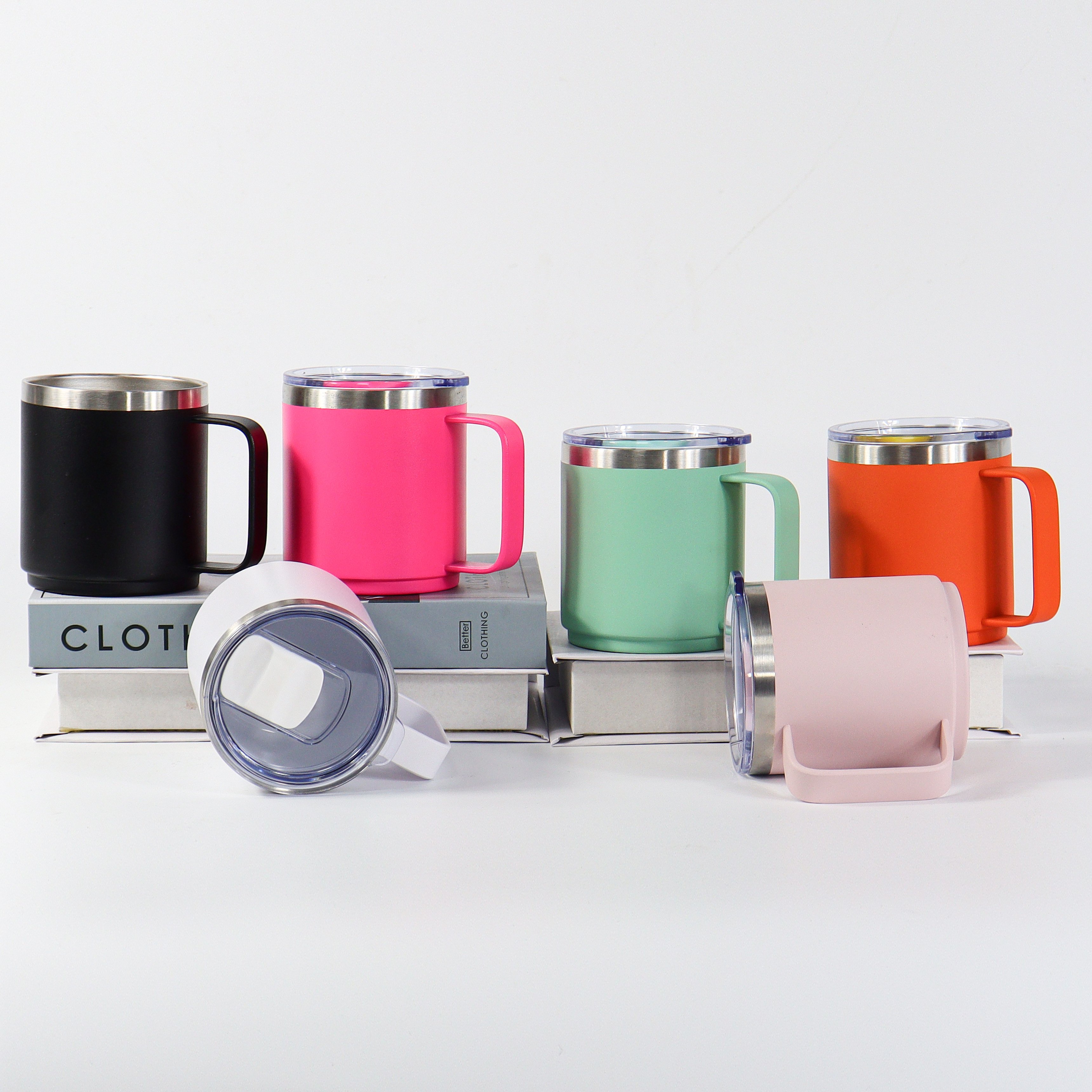 Custom Logo 10oz 14oz 24oz Double Wall Vacuum Tumbler Cup Powder Coated Insulated Stainless Steel Coffee Camping Mug With Lid