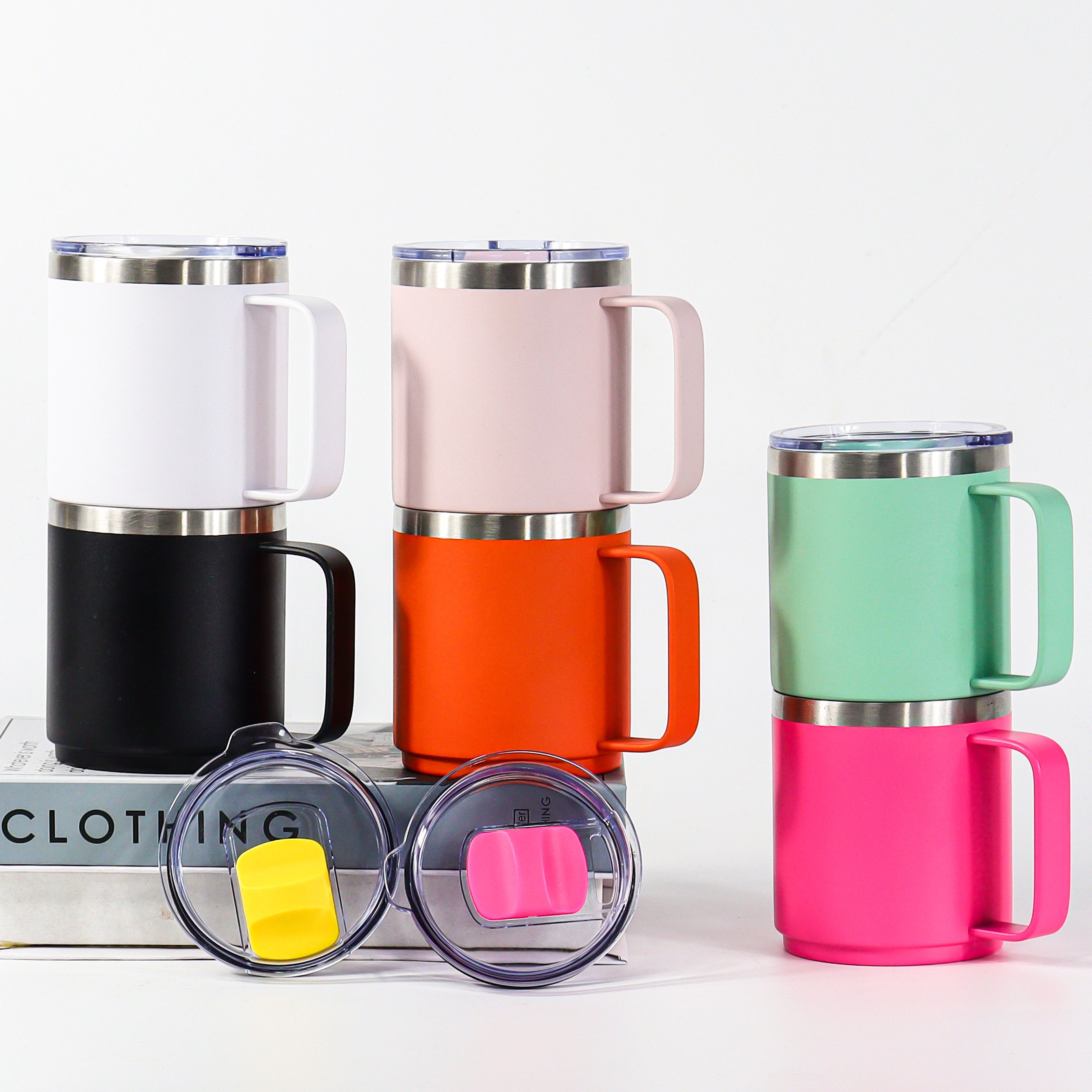 Custom Logo 10oz 14oz 24oz Double Wall Vacuum Tumbler Cup Powder Coated Insulated Stainless Steel Coffee Camping Mug With Lid