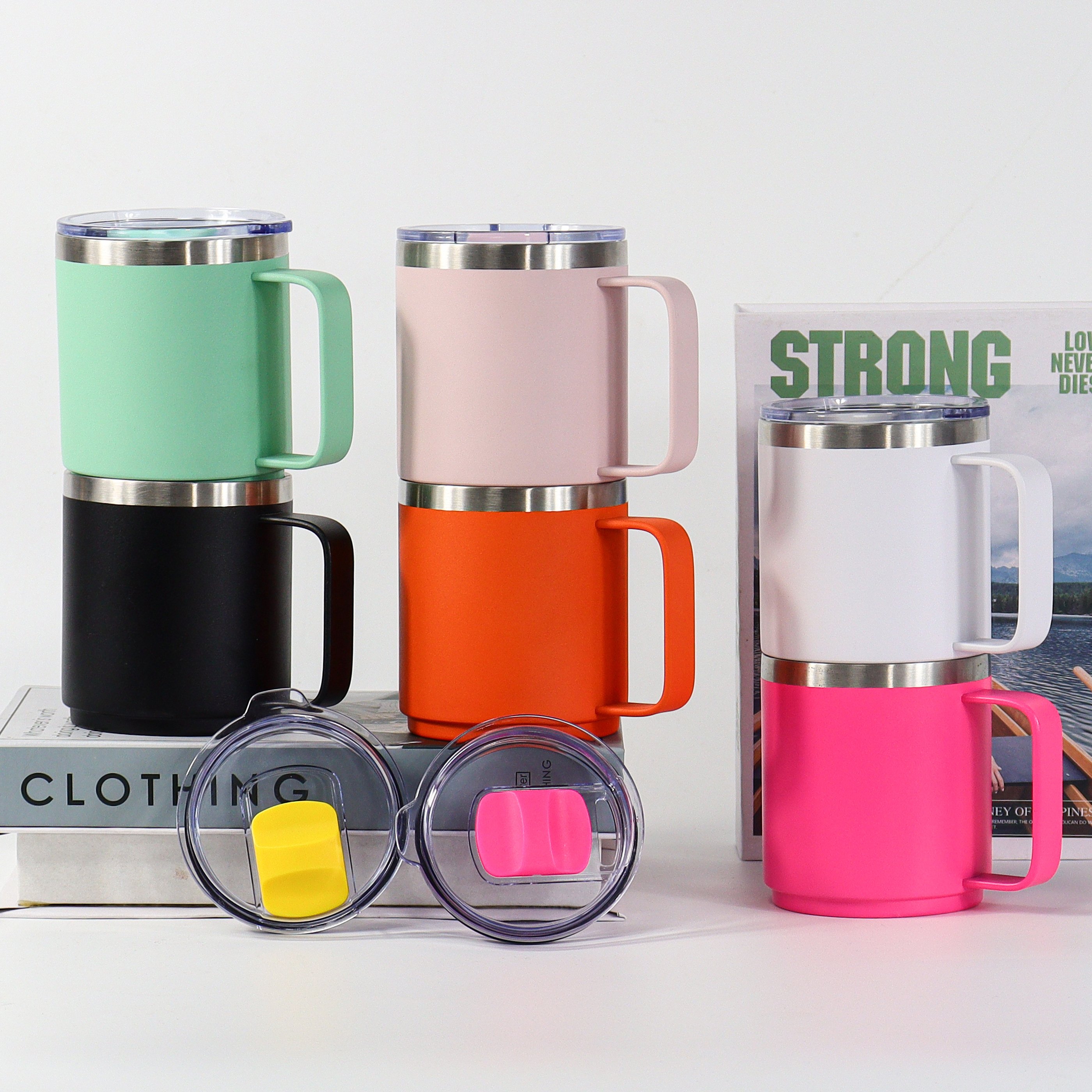 Custom Logo 10oz 14oz 24oz Double Wall Vacuum Tumbler Cup Powder Coated Insulated Stainless Steel Coffee Camping Mug With Lid