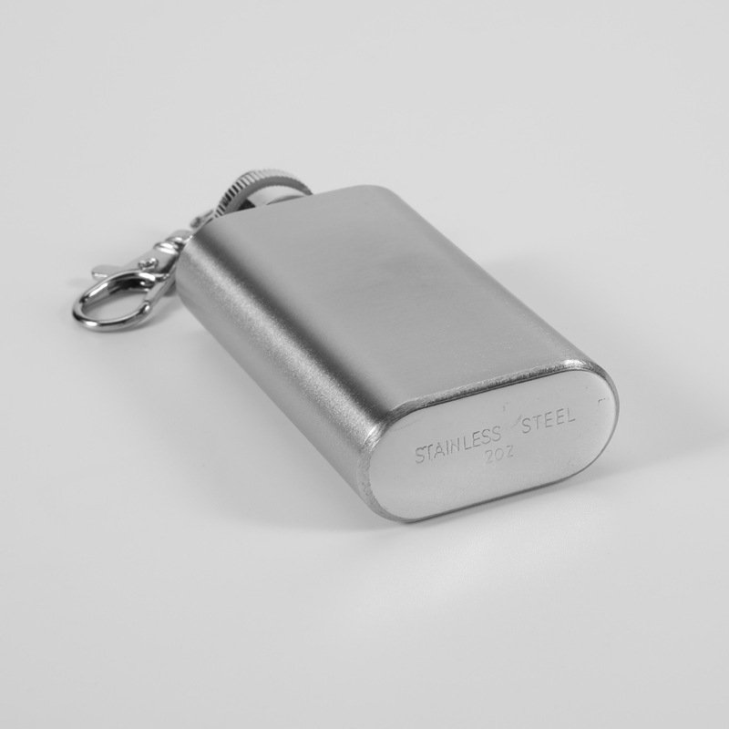2oz Stainless Steel Wine Pot Outdoor Alcohol Hip Flask with Keychain