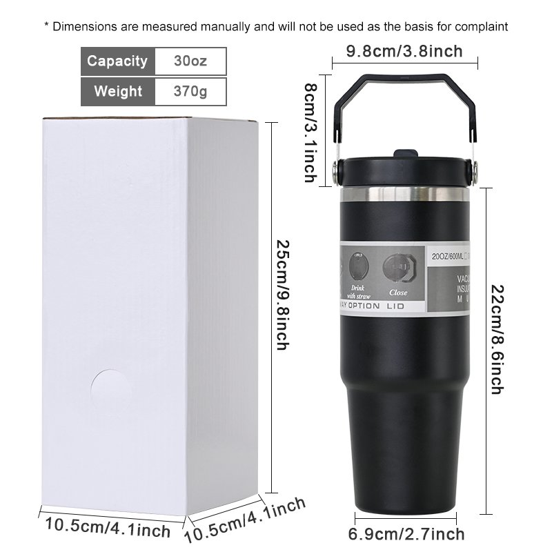 Custom logo 20oz 30oz powder coated stainless steel tumbler cups thermal insulated travel coffee mug with handle