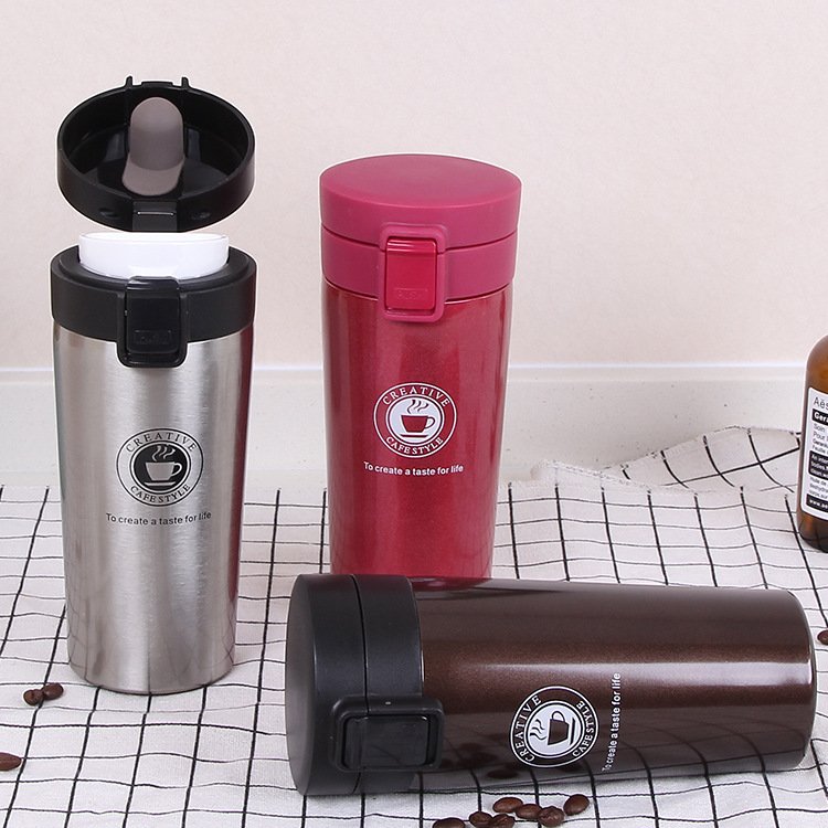 380ML Reusable Double Wall Vacuum Insulated Leakproof Coffee Mug Stainless Steel Outdoor Travel Cup Coffee Mug with Lid