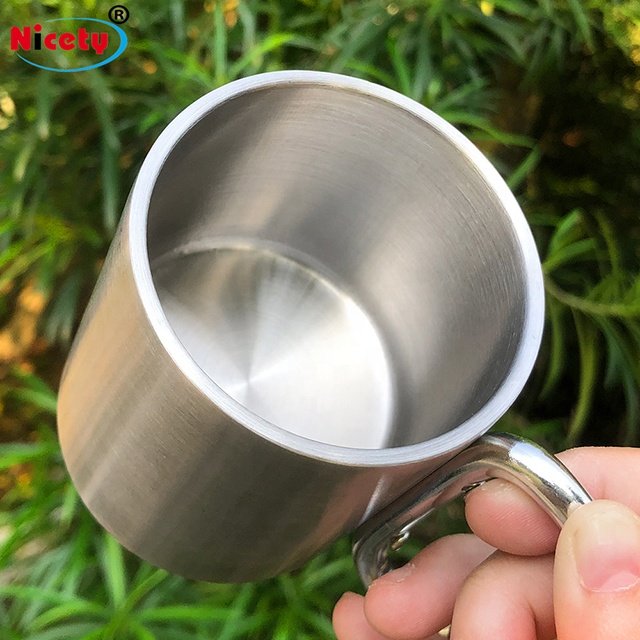 Portable Stainless Steel Double Wall Travel Mug Pot with Carabiner for Camping Backpacking Camping Survival Coffee Tea Milk Cup