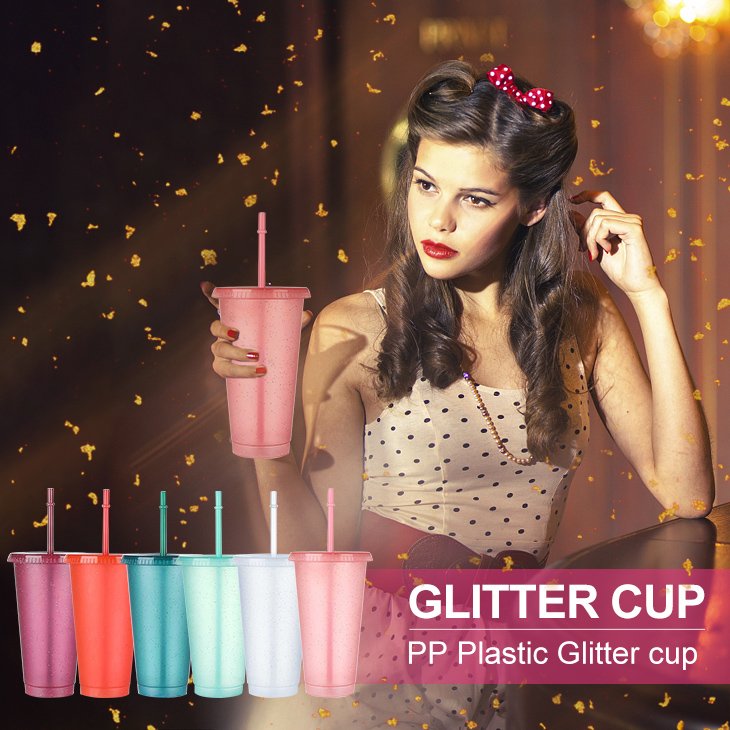 Flash Water Bottles Girl Straw Reusable Hard Plastic drinking water bottle With lid Coffee Cup Drinkware