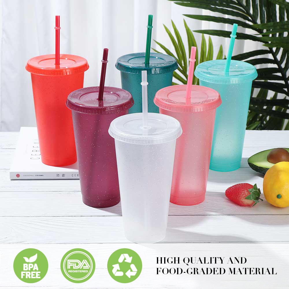 Flash Water Bottles Girl Straw Reusable Hard Plastic drinking water bottle With lid Coffee Cup Drinkware