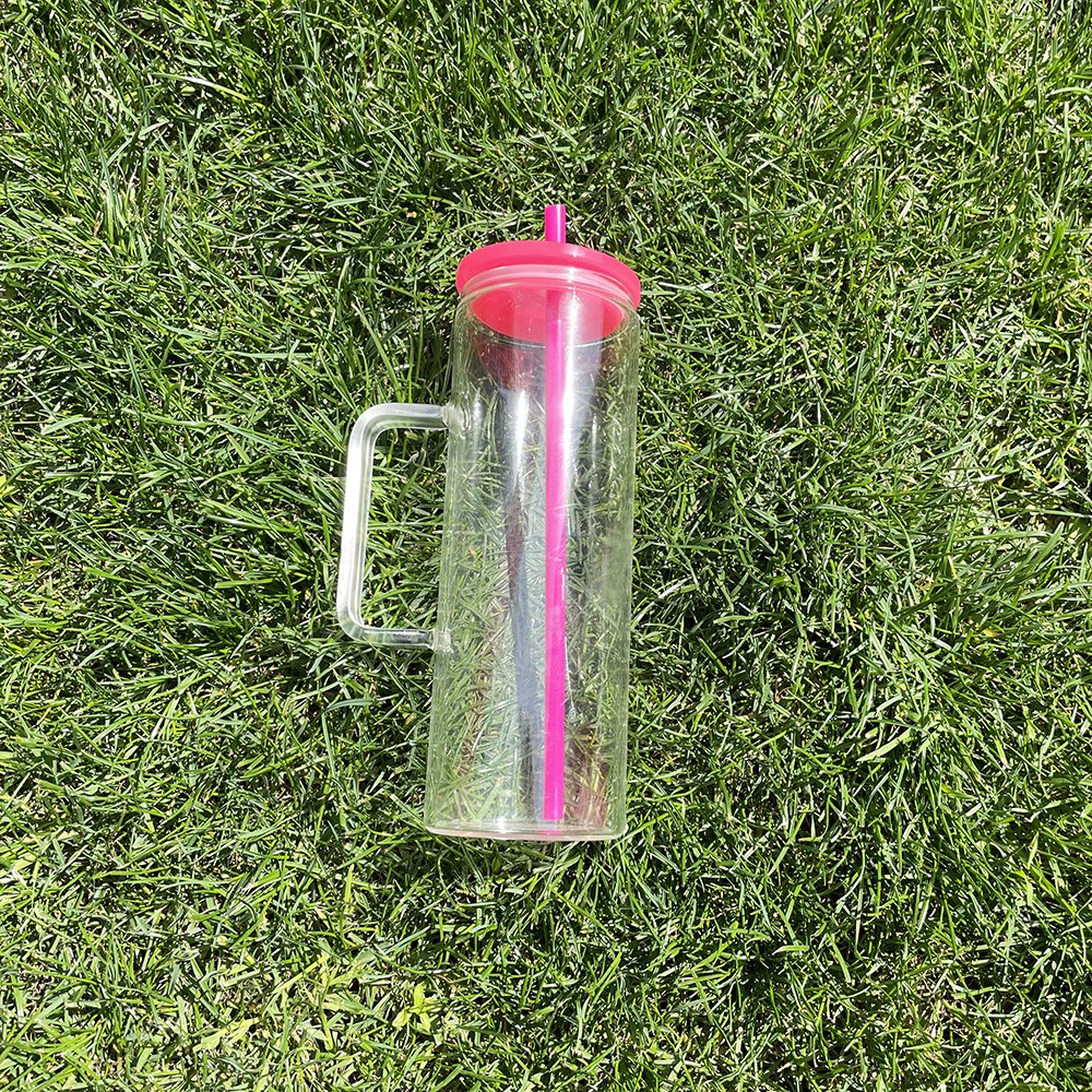 20oz clear frosted skinny straight glass tumbler with handle For hot printing 20oz sublimatable clear frosted glass coffee mug