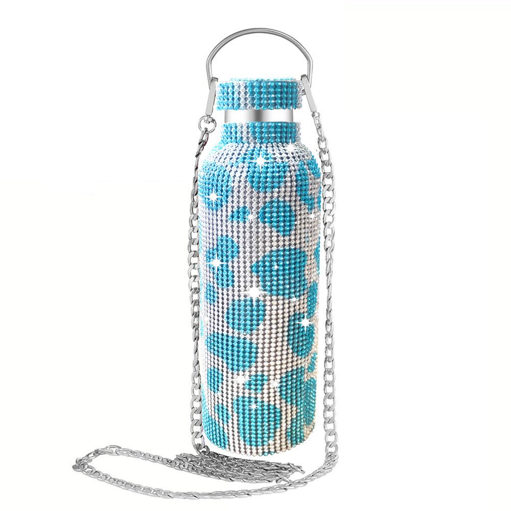 Diamond 304 stainless steel blinking Vacuum Flask Sparkling Glitter Rhinestone Water Bottle with Lid Chain for Women Girls