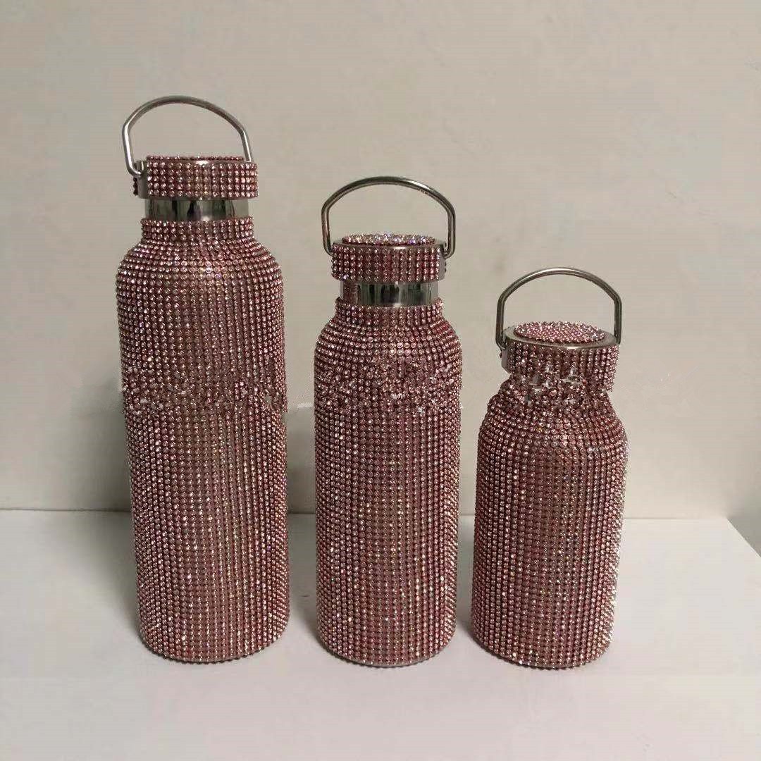 Diamond 304 stainless steel blinking Vacuum Flask Sparkling Glitter Rhinestone Water Bottle with Lid Chain for Women Girls