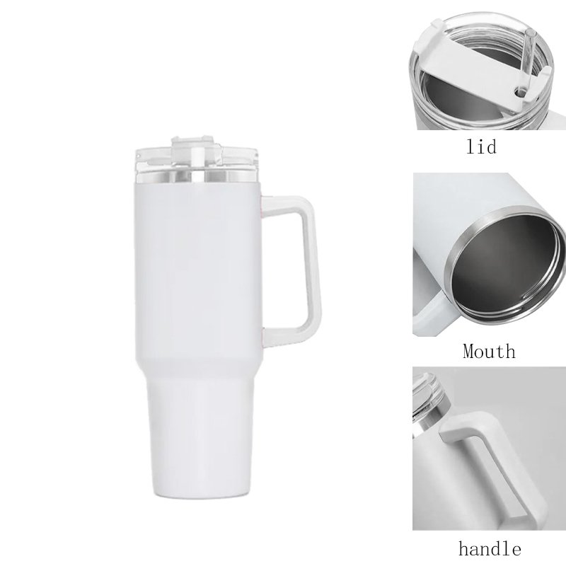 USA Warehouse 40 oz Stainless Steel Insulated Coffee Mug Tumbler Wholesale Bulk 40Oz White Blank Sublimation Tumbler With Handle
