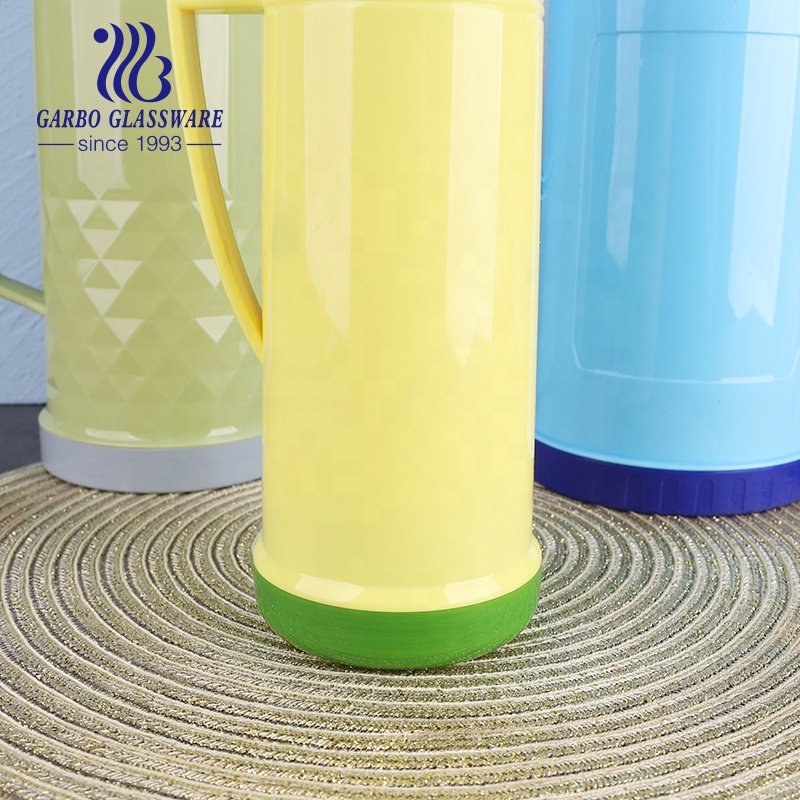 Popular glass lined flask thermos bottles customized logo colorful plastic glass vacuum flask thermos with lids for home use