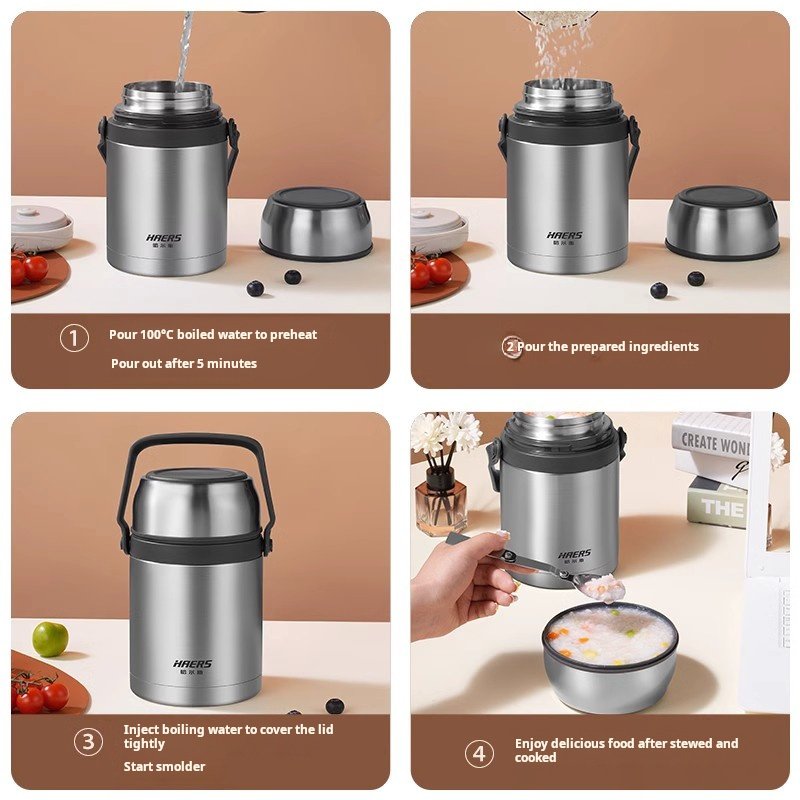Large Capacity Stainless Steel Stew Pot Super-Long Thermal Insulation Lunch Box Portable Porridge Barrel Vacuum Flasks Thermoses