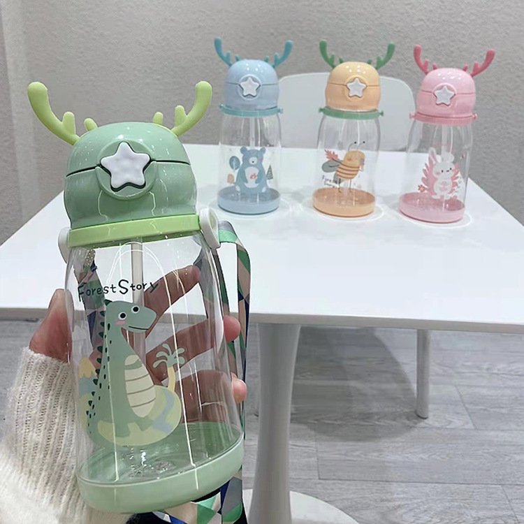 Ready To Ship BPA Free 600ml Cute Children's Water Cup Cartoon Plastic Kids Drink Water Bottle with Straw for School
