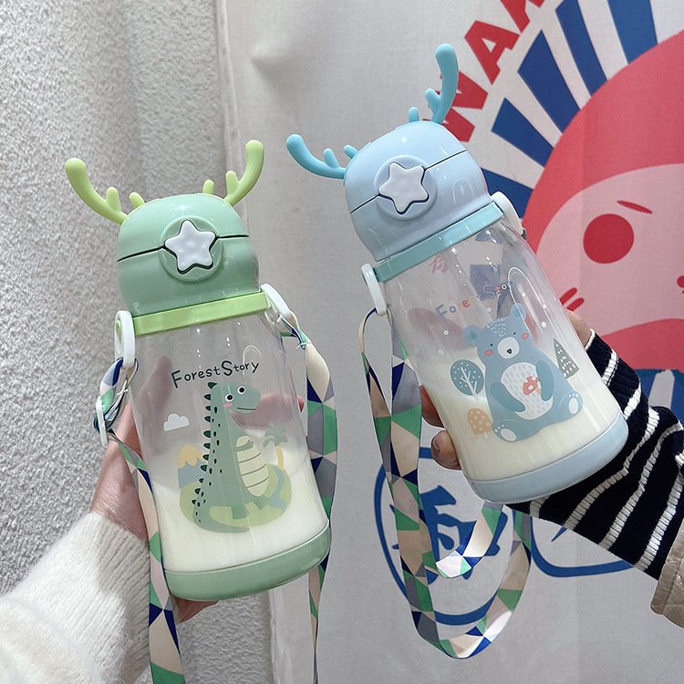 Ready To Ship BPA Free 600ml Cute Children's Water Cup Cartoon Plastic Kids Drink Water Bottle with Straw for School
