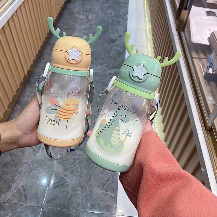 Ready To Ship BPA Free 600ml Cute Children's Water Cup Cartoon Plastic Kids Drink Water Bottle with Straw for School