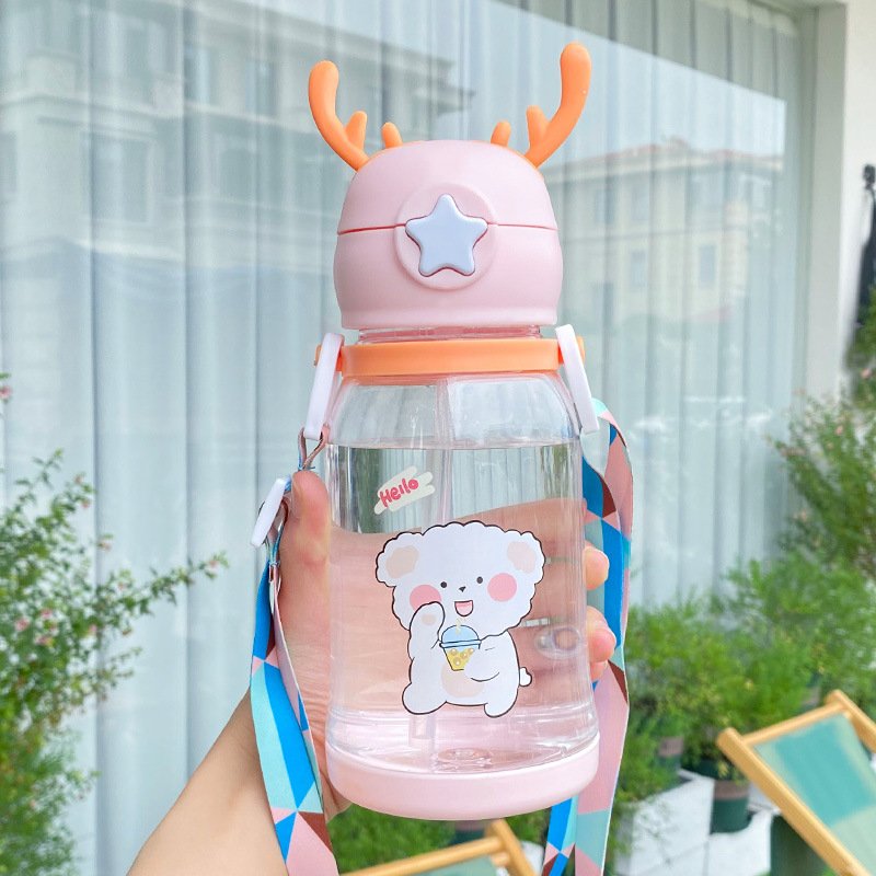 Ready To Ship BPA Free 600ml Cute Children's Water Cup Cartoon Plastic Kids Drink Water Bottle with Straw for School
