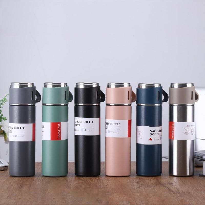 Business 500ml Gift Box Set Portable Business Cup Stainless Steel Thermos Cup One Cup Flasks Water Bottle With 3 Lids