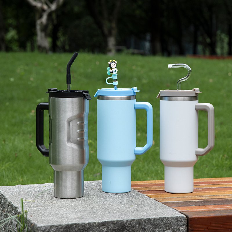 40 oz Tumbler with Handle and Straw Insulated Stainless Steel Water Bottle Iced Coffee Cup Travel Mug