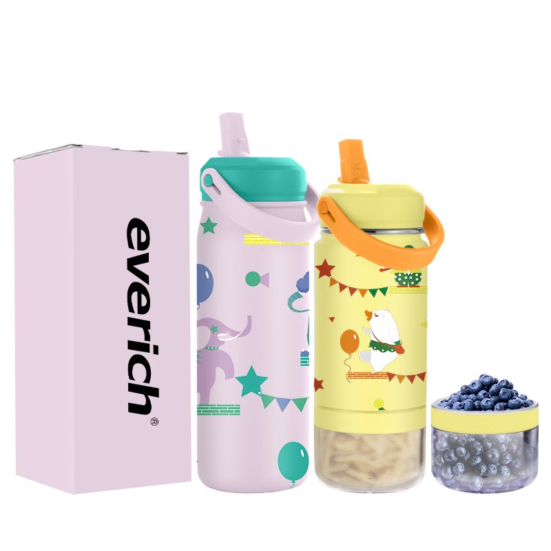 14oz Stainless Steel Water Bottle Children's Vacuum Flask with Straw Bottle For Child Insulation Bottle Smart Thermos Cup