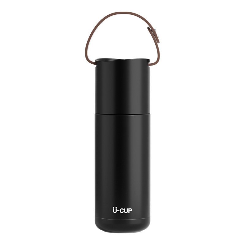 New portable Custom 350ml stainless steel insulated vacuum flasks with leather handle double wall travel thermos water bottle