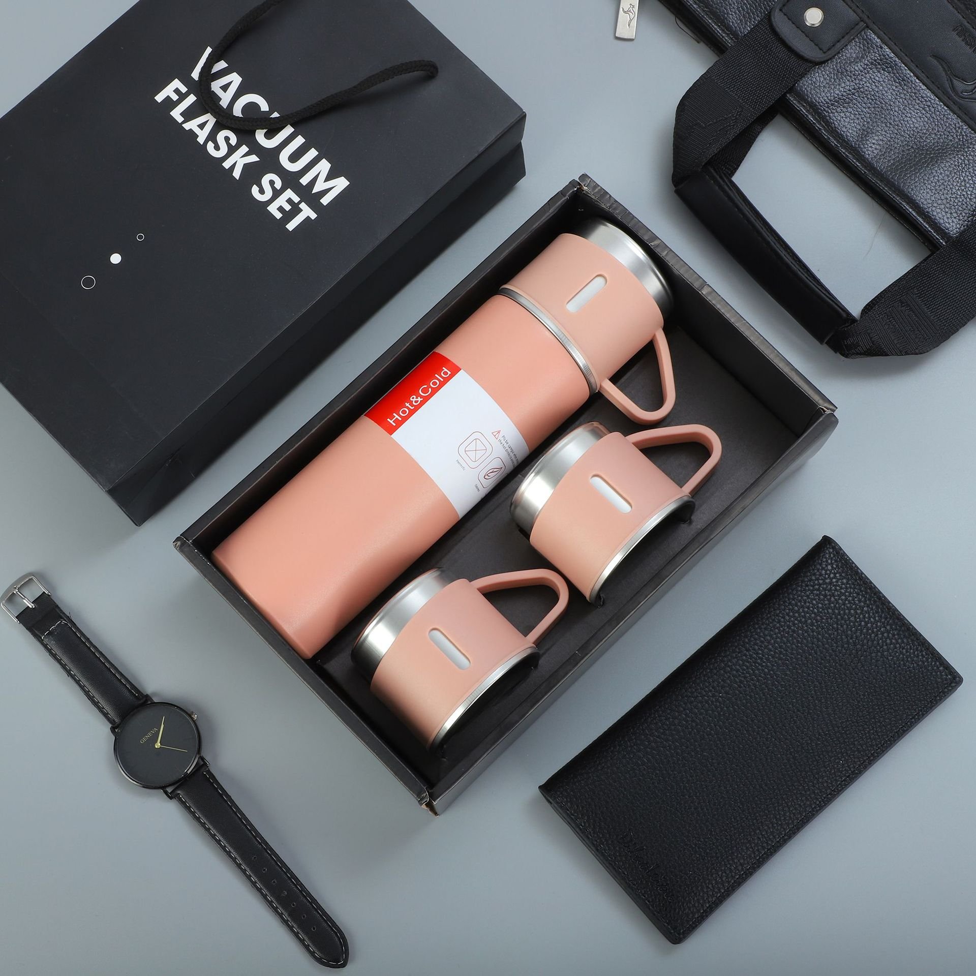 Wholesales Stainless Steel Vacuum Flask Mug Gift Set Minimalist Design Straight Bottle with Cup for Business Use