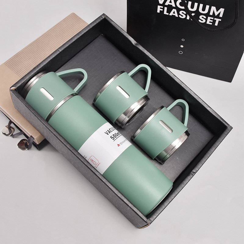 Wholesales Stainless Steel Vacuum Flask Mug Gift Set Minimalist Design Straight Bottle with Cup for Business Use