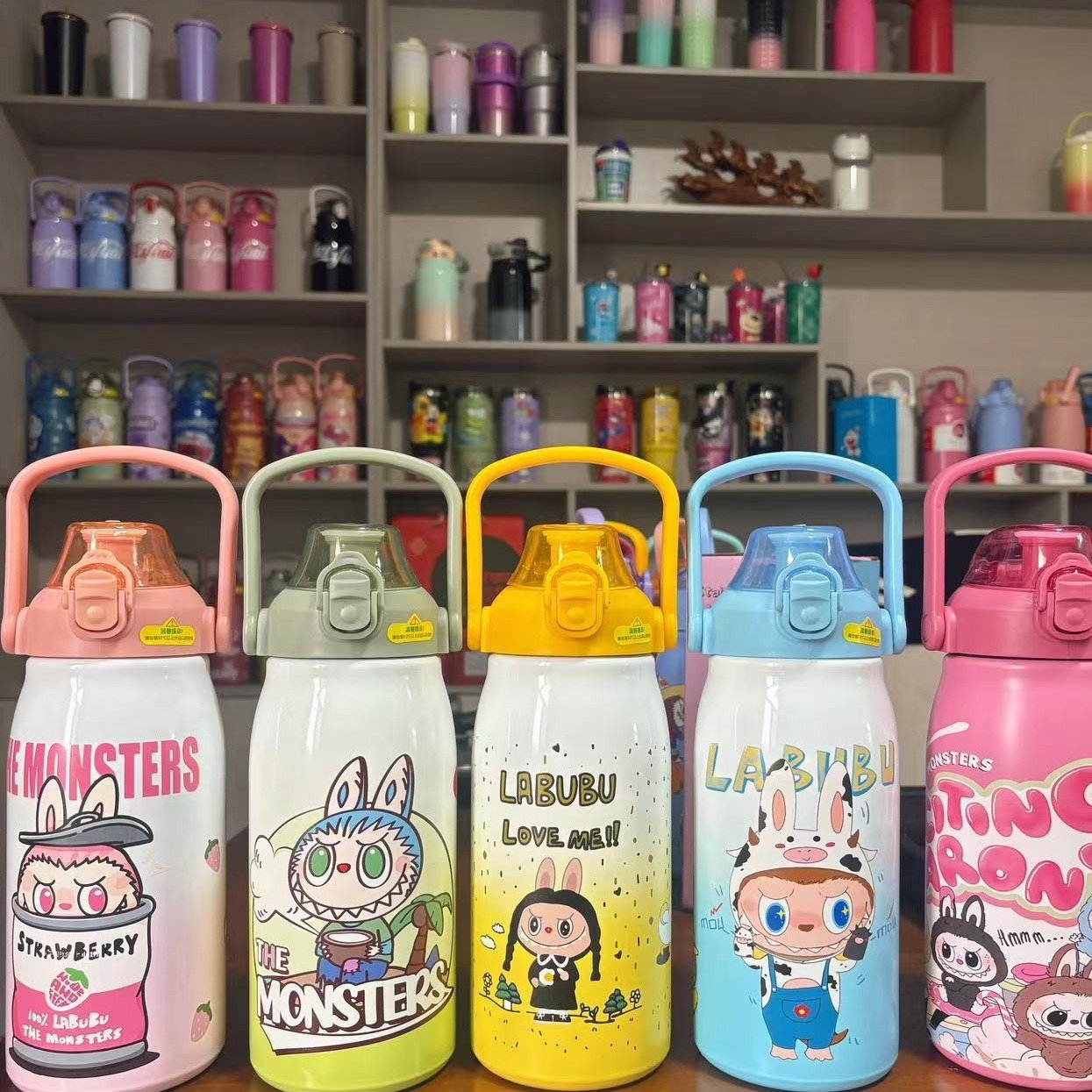 Ruunjoy New anime cute labubu water bottle 1200ML Cartoon Water Cups Coffee Mug labubu Popular Thermal 316 Stainless Steel Cup