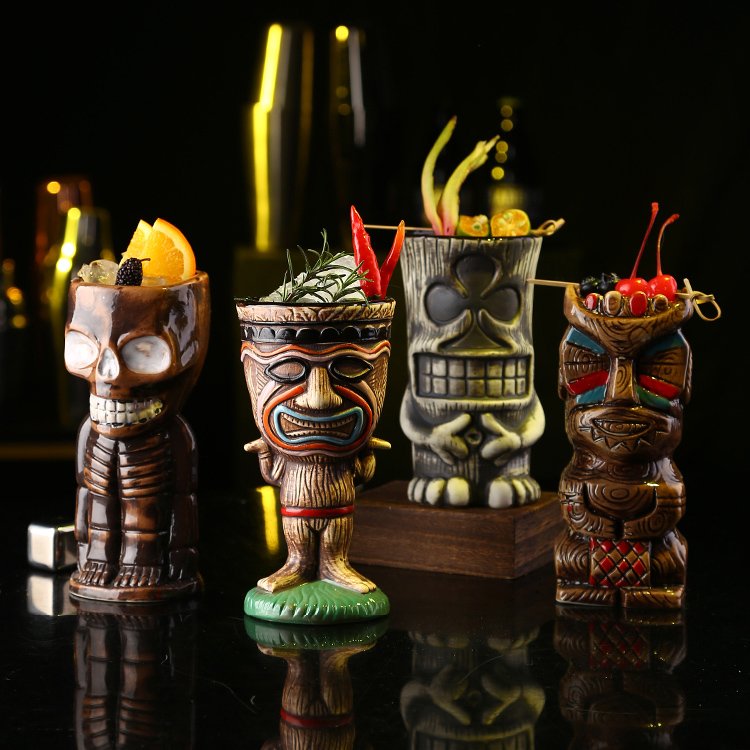 Antique Finished Hand Painted Ceramic Tiki Mugs Custom Witch Statue OEM Tiki Cups Manufacturer