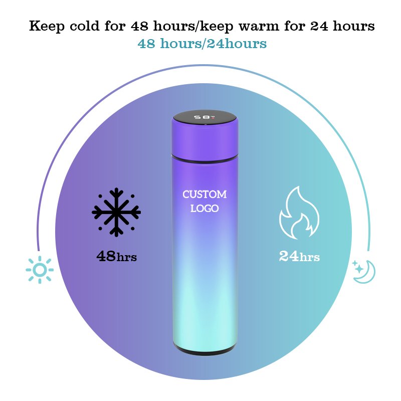 Custom Logo 500ml LED Temperature Display Thermal Insulated Vacuum Flask 304 Double Wall Stainless Steel Smart Water Bottles