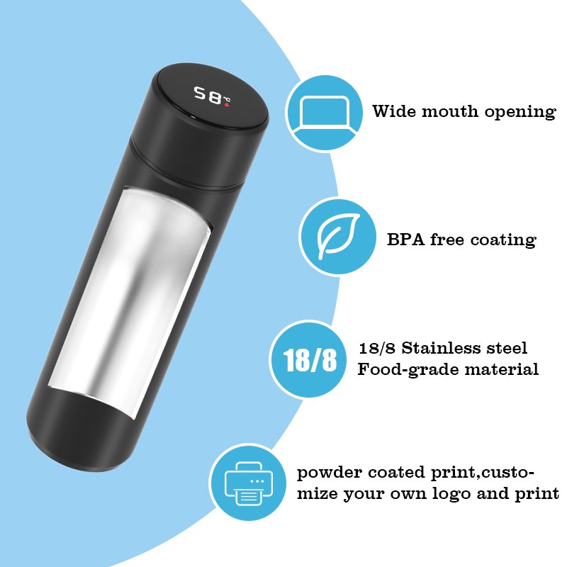 Custom Logo 500ml LED Temperature Display Thermal Insulated Vacuum Flask 304 Double Wall Stainless Steel Smart Water Bottles