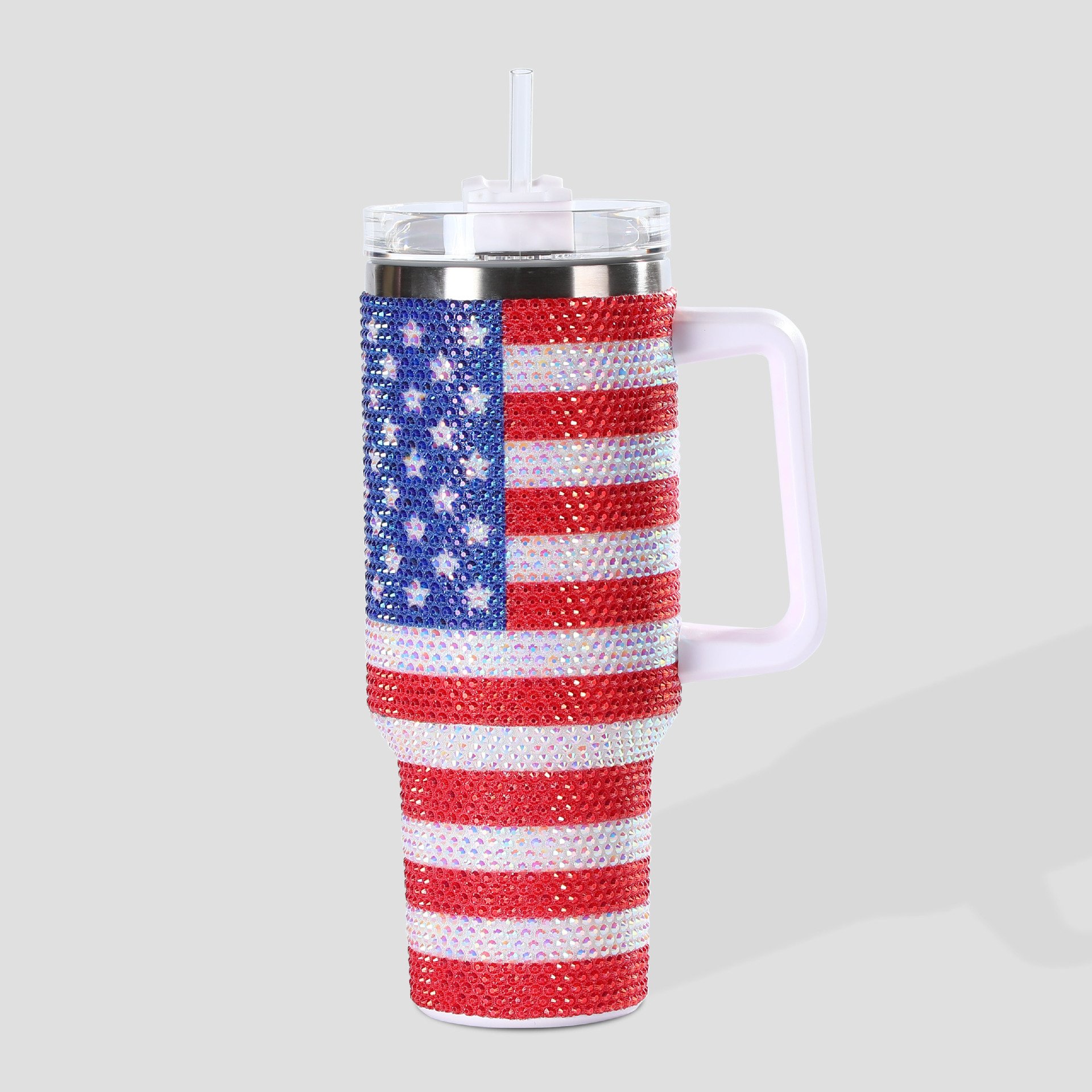 Bling Rhinestone Studded 40oz Stainless Steel Travel Home Car Handle Straw Vacuum Flasks Thermoses Cups Mugs Tumblers