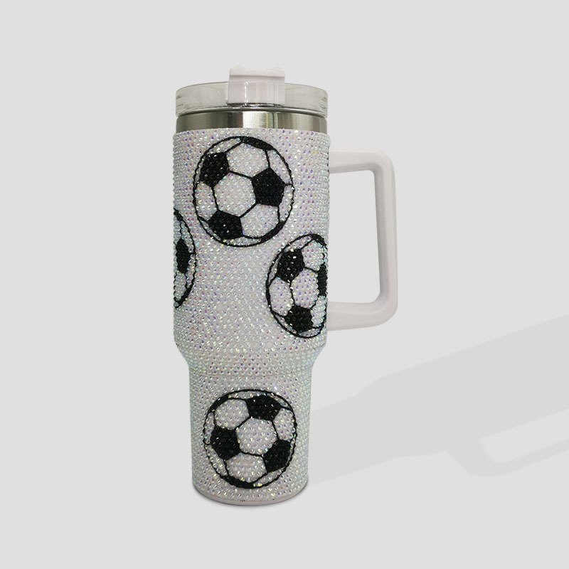 Bling Rhinestone Studded 40oz Stainless Steel Travel Home Car Handle Straw Vacuum Flasks Thermoses Cups Mugs Tumblers