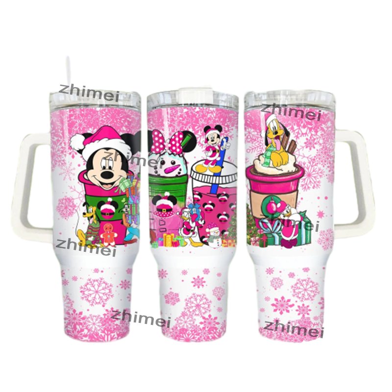 Custom Logo Print Christmas Cartoon Stainless Steel 40oz Travel GYM Coffee Mug Tumbler Cup With Handle and Straw