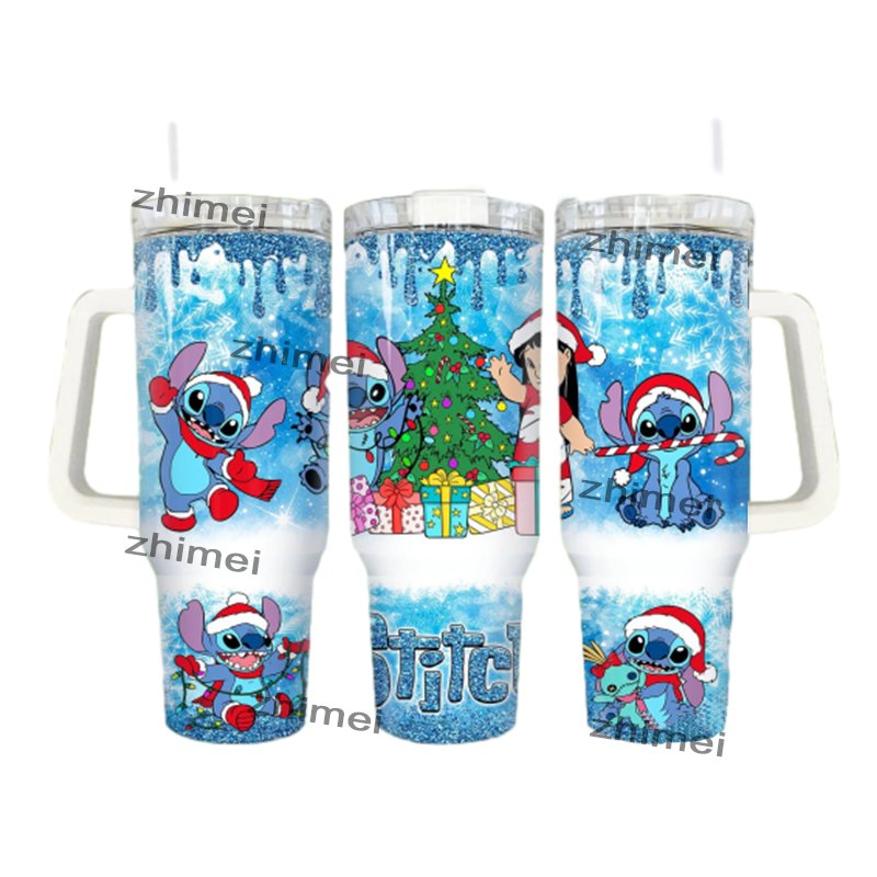 Custom Logo Print Christmas Cartoon Stainless Steel 40oz Travel GYM Coffee Mug Tumbler Cup With Handle and Straw