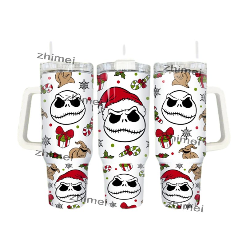 Custom Logo Print Christmas Cartoon Stainless Steel 40oz Travel GYM Coffee Mug Tumbler Cup With Handle and Straw