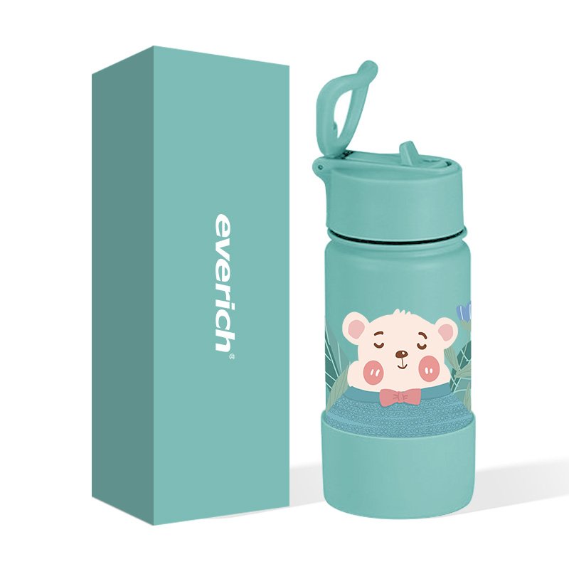 Hot Selling Custom Logo 14 oz Kids Stainless Steel Kids Water Bottle with Straw and Cartoon Image