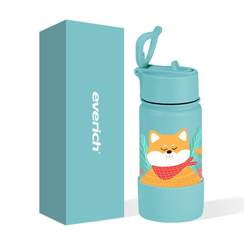 Hot Selling Custom Logo 14 oz Kids Stainless Steel Kids Water Bottle with Straw and Cartoon Image