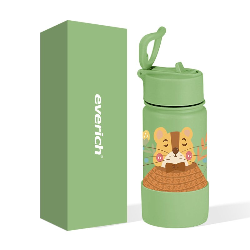 Hot Selling Custom Logo 14 oz Kids Stainless Steel Kids Water Bottle with Straw and Cartoon Image