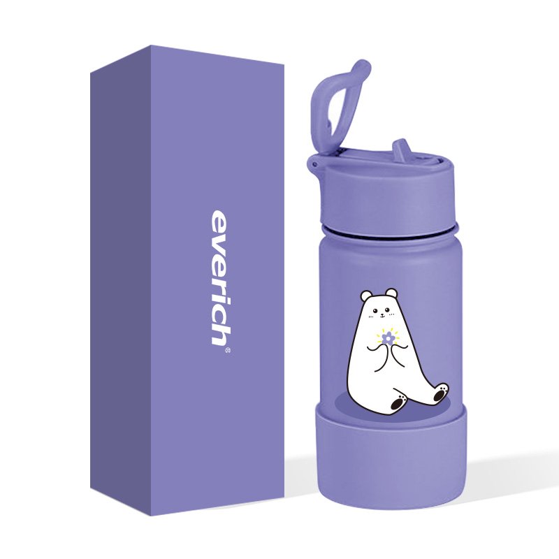 Hot Selling Custom Logo 14 oz Kids Stainless Steel Kids Water Bottle with Straw and Cartoon Image