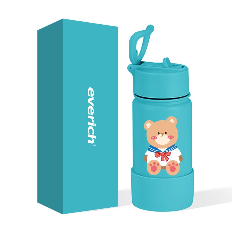 Hot Selling Custom Logo 14 oz Kids Stainless Steel Kids Water Bottle with Straw and Cartoon Image