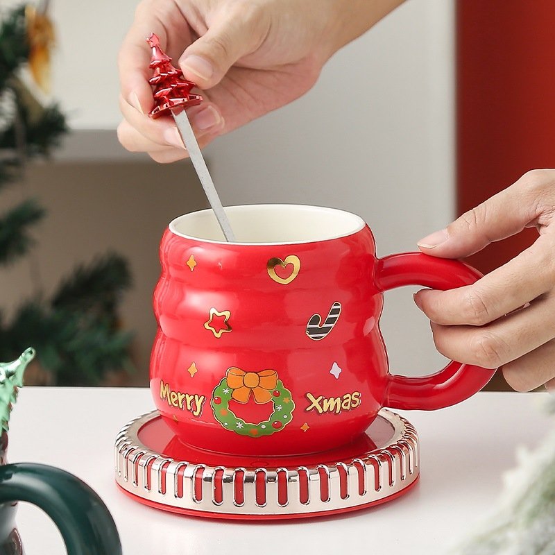 Wholesale Christmas 450ml Glaze Ceramic Office Home Drinkware Coffee Tea Handgrip Handle Spoon Cups Mugs