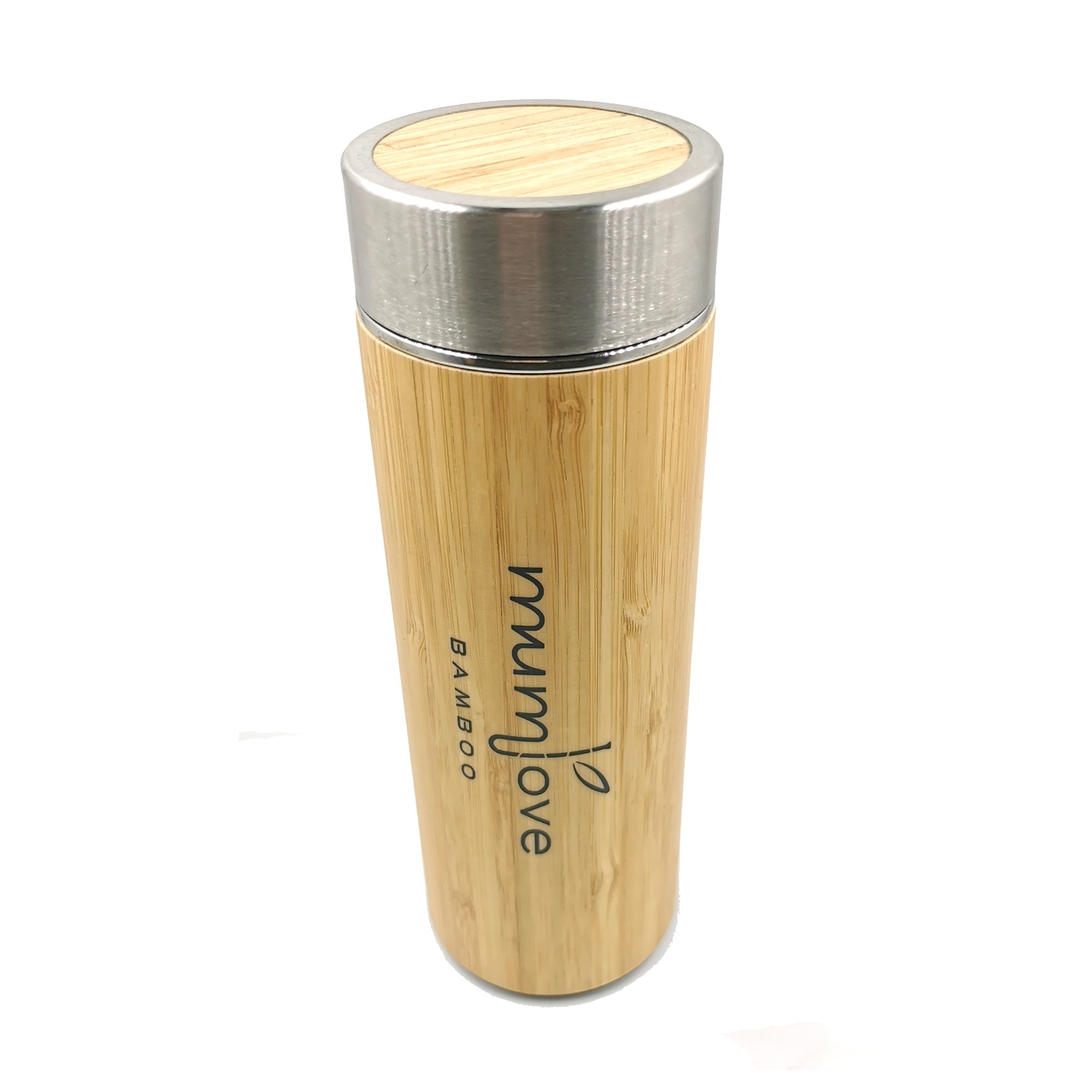 Insulated Bamboo Tea Mug Tumbler with Strainer Infuser Double wall stainless steel liner bamboo thermos coffee vacuum flask