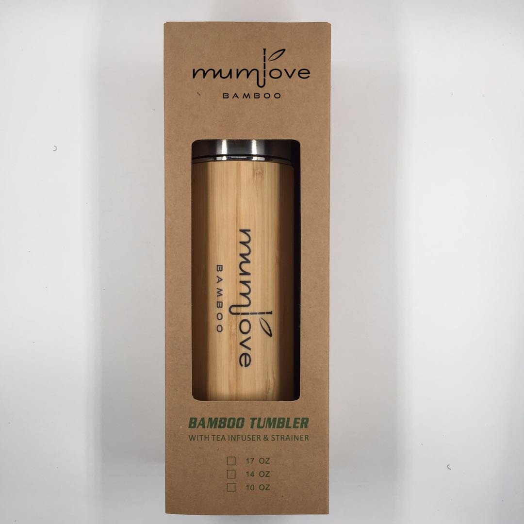Insulated Bamboo Tea Mug Tumbler with Strainer Infuser Double wall stainless steel liner bamboo thermos coffee vacuum flask