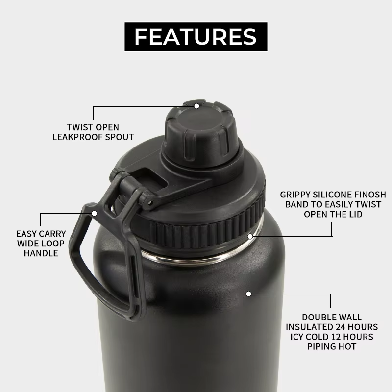 YEWAY OEM Custom 32oz Double Wall Vacuum Flask Insulated Sport Stainless Steel Gym Water Bottle with Handle Lids