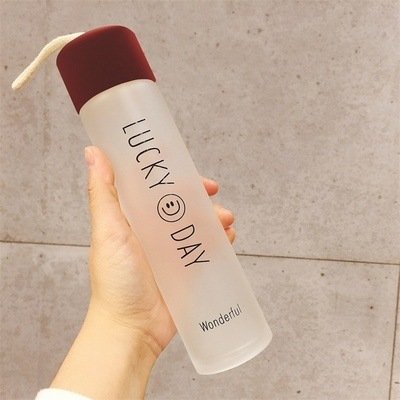 Customized Logo 400ml Capacity Adult Drinkware Smile Face Travel Sport Style Frosted Wholesale Glass Cups Water Bottle