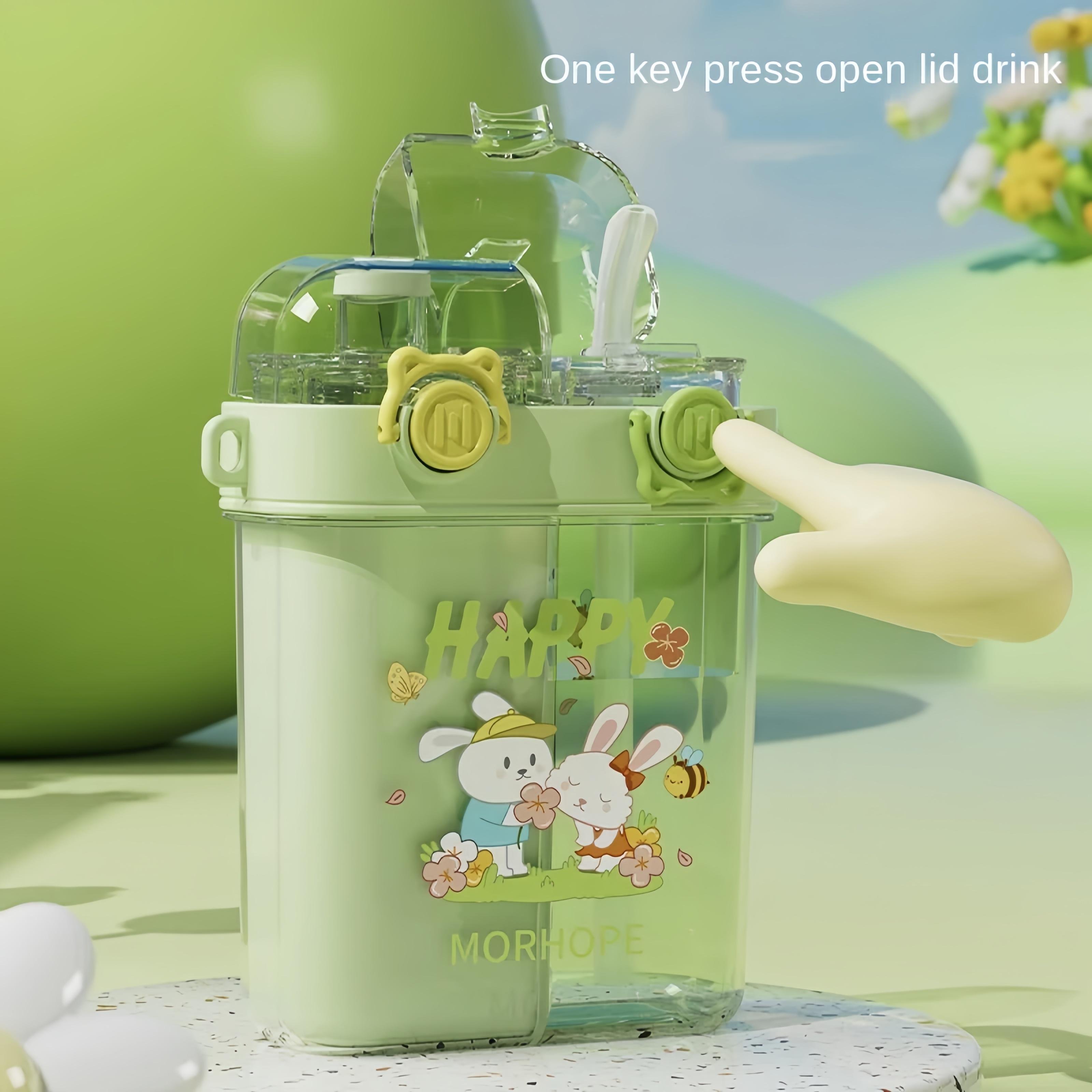 2024 New Cute Cartoon Double Drinking Straw Mug Outdoor Portable Carry-on Mug water bottle plastic