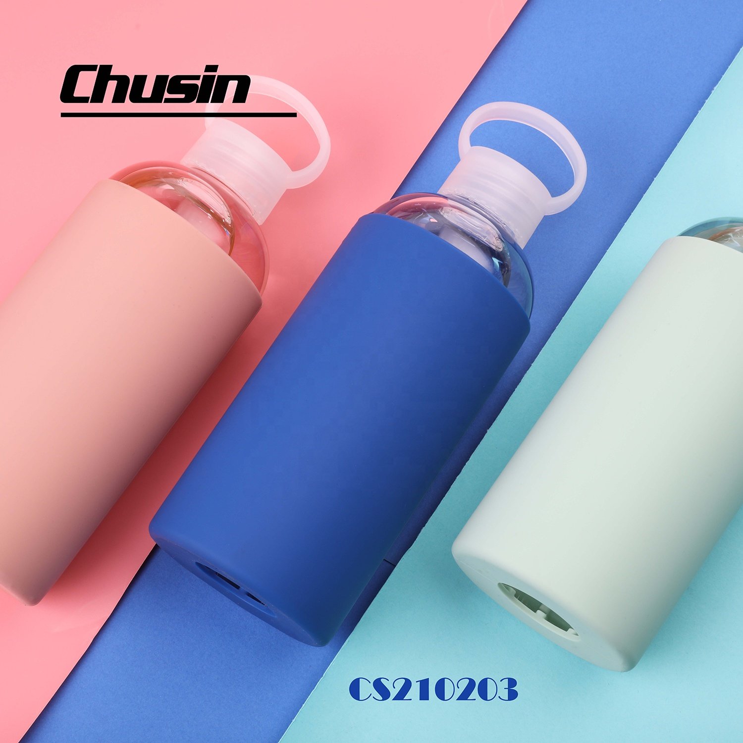 550ml borosilicate glass water bottle with silicone covered and plastic lid