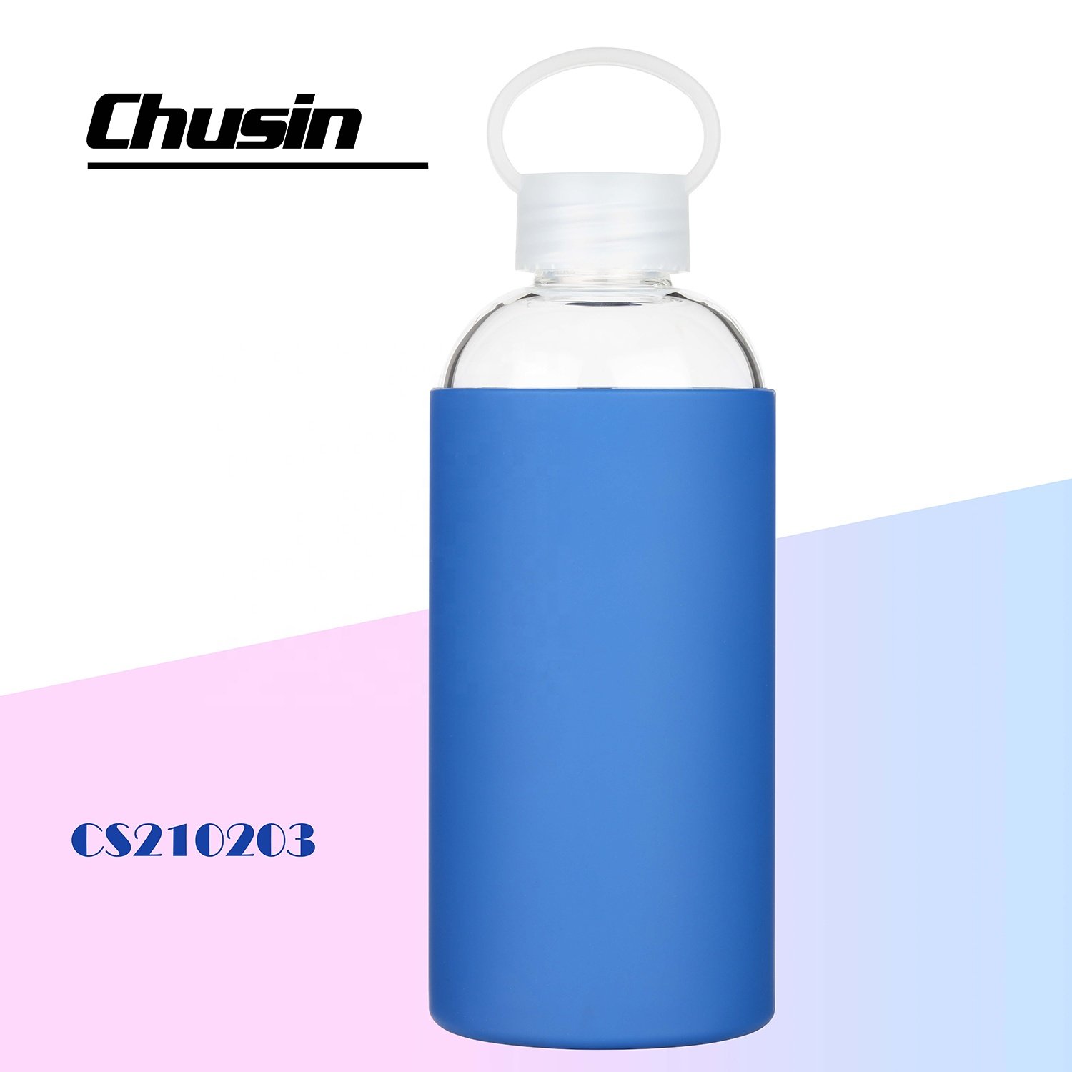 550ml borosilicate glass water bottle with silicone covered and plastic lid