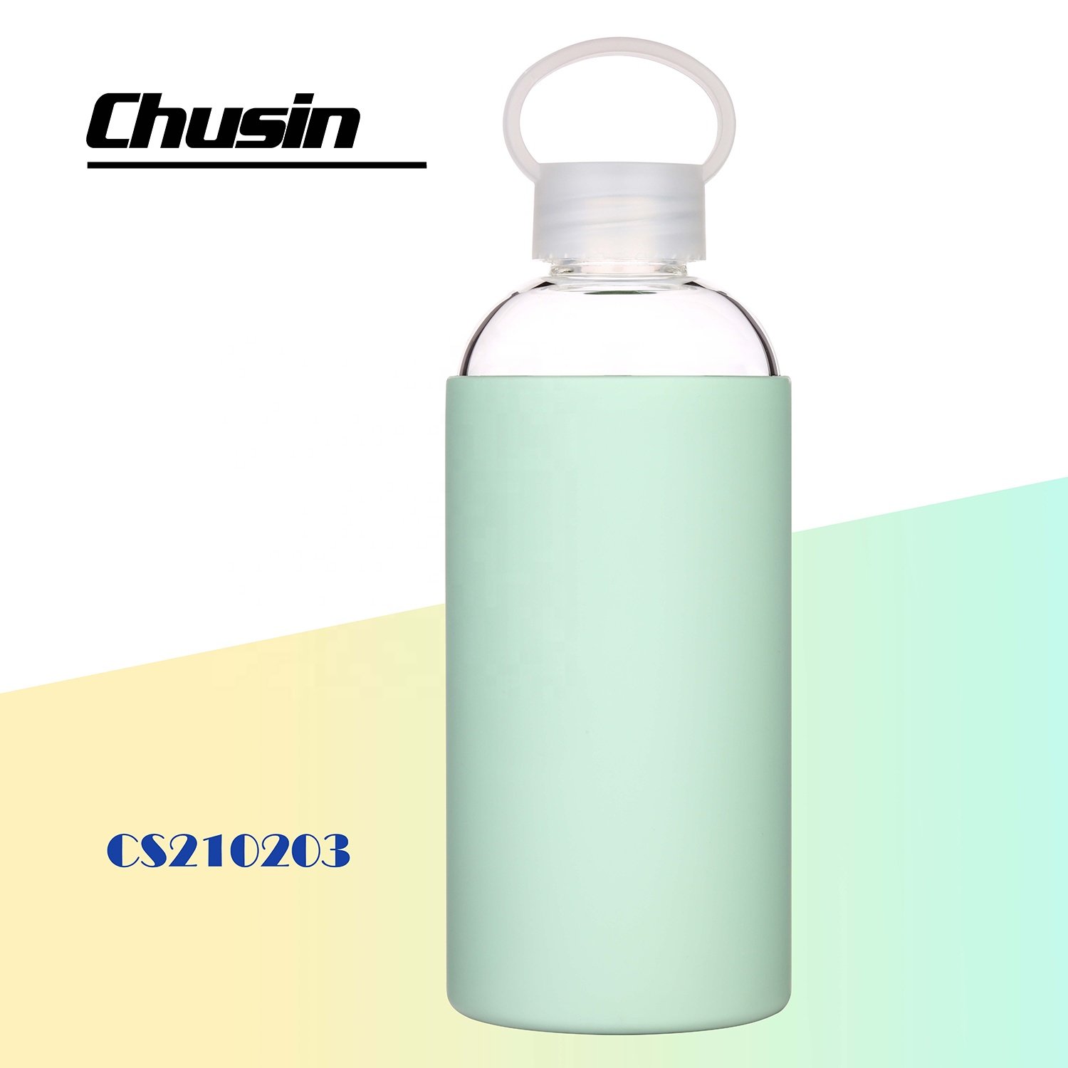 550ml borosilicate glass water bottle with silicone covered and plastic lid