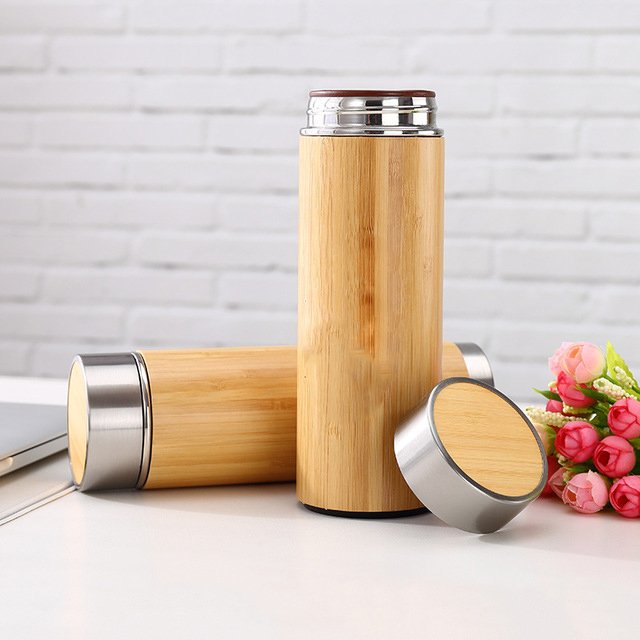 Hot Sell Green natural bamboo insulated coffee cup travel tumbler mug tea vacuum flask thermos water bottle fibre fiber with lid